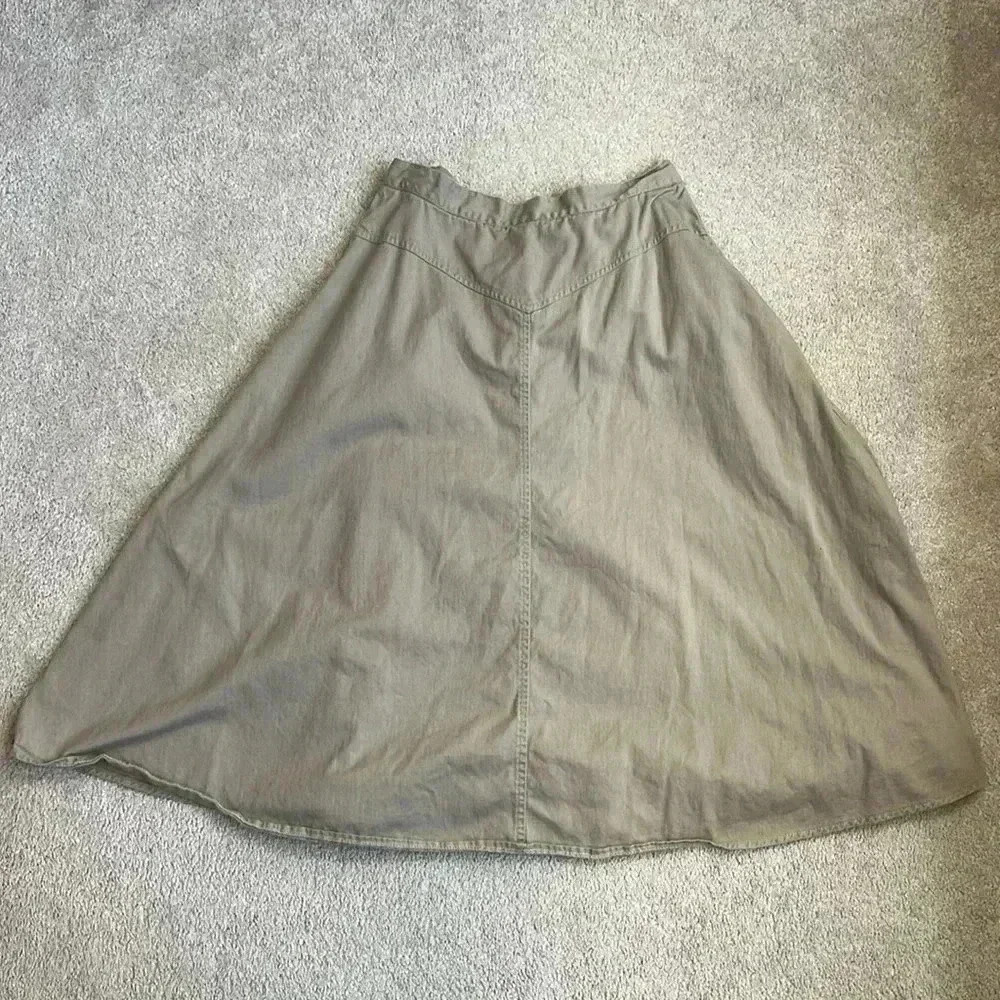Beige Khaki A-Line Midi Skirt With Pockets Size 30